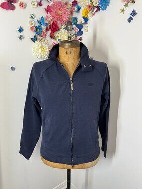 Lacoste Jacket Mens M Navy Blue Cotton Sweater Full Zip Pockets Logo Casual